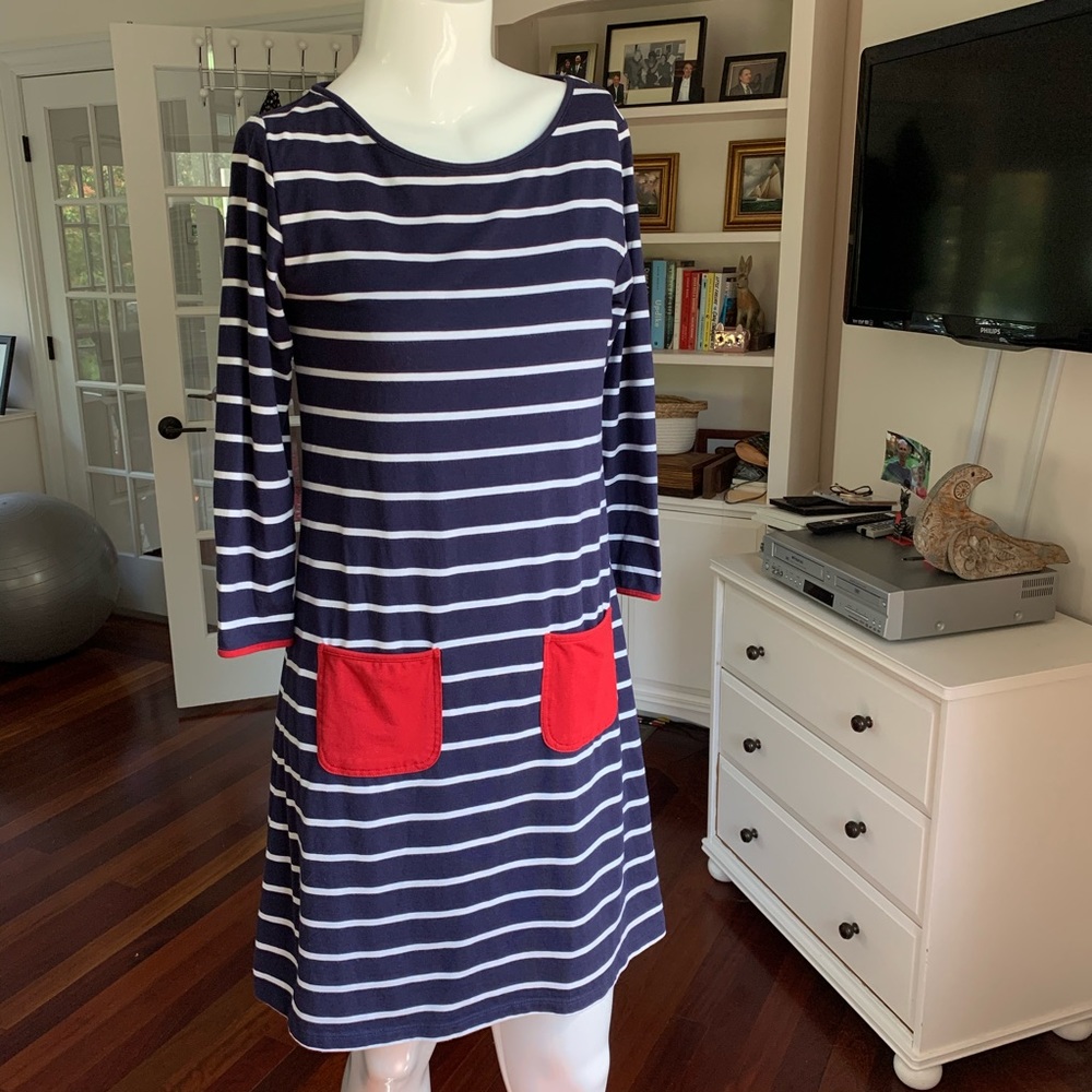 EUC Patriotic Duffield Lane Navy Striped Dress - XS